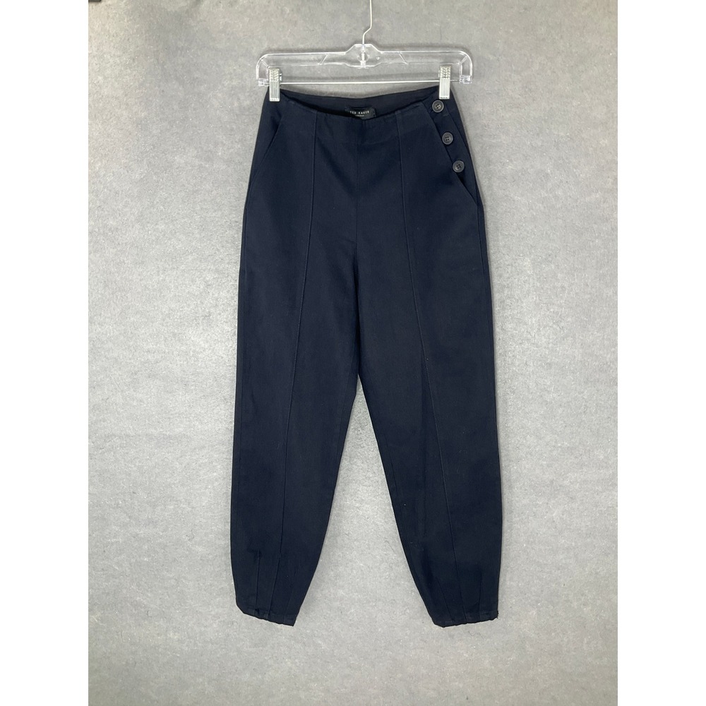 Ted Baker London Barrel‎ Trousers High Waist Pin Tuck Detail Navy Size 0